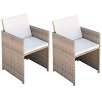 vidaXL Градински столове с възглавници, 2 бр, полиратан, бежови