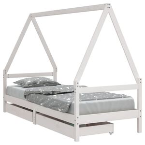 vidaXL Рамка за детско легло с чекмеджета, бяла, 80x200 см, чам масив