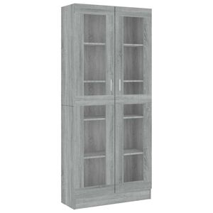 vidaXL Шкаф витрина, сив сонома, 82,5x30,5x185 см, инженерно дърво