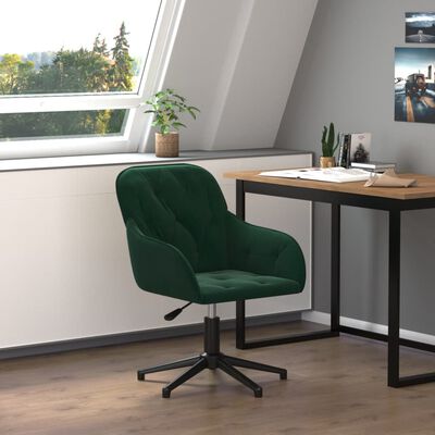 vidaXL Въртящ се офис стол, тъмнозелен, кадифе