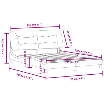 vidaXL Рамка за легло с табла, светлосива, 160x200 см плат