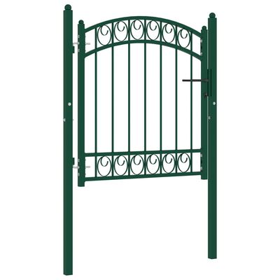 vidaXL Оградна врата с арковидна горна част стомана 100x100 см зелена