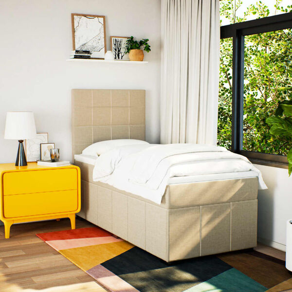 vidaXL Боксспринг легло с матрак, кремава, 90x200 см, плат