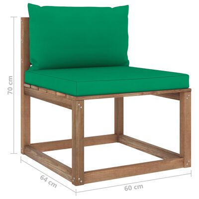 vidaXL Градински палетен среден диван със зелени възглавници