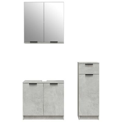 vidaXL Комплект шкафове за баня от 3 части бетонно сив инженерно дърво