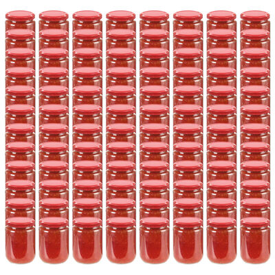 vidaXL Стъклени буркани за сладко с червени капачки, 96 бр, 230 мл