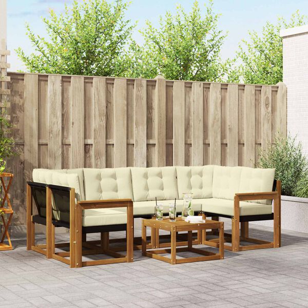 vidaXL Комплект дивани за открито 7 pcs Натурален и Крема