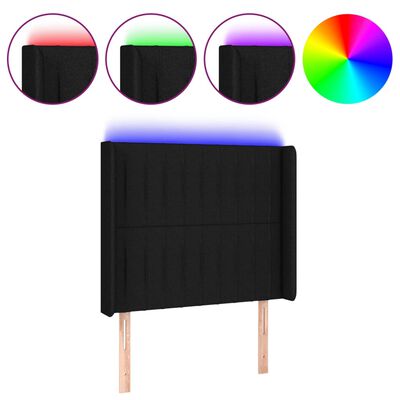 vidaXL LED горна табла за легло, черна, 83x16x118/128 см, плат