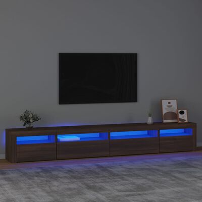 vidaXL ТВ шкаф с LED осветление, кафяв дъб, 270x35x40 см