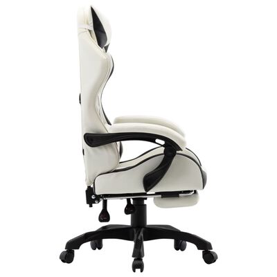 vidaXL Геймърски стол с подложка за крака черно/бяло изкуствена кожа