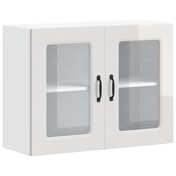 vidaXL Кухненски стенен шкаф със стъклена врата "Kalmar" с висок гланц, бяло инженерно дърво