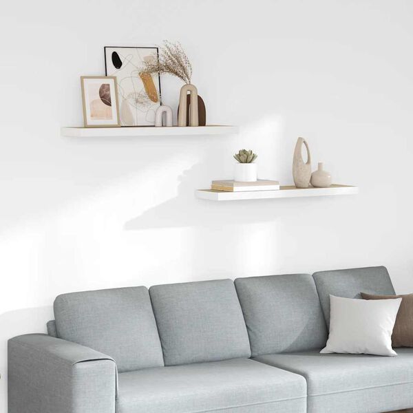 vidaXL Окачени стенни рафтове, 2 бр, дъб и бяло, 90x23,5x3,8 см, МДФ