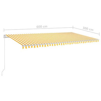 vidaXL Автоматично прибиращ се сенник с прътове, 6x3 м, жълто и бяло
