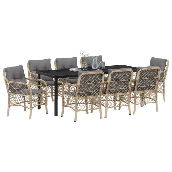 vidaXL Комплект за хранене в градината 9 pcs Бежово полиратан