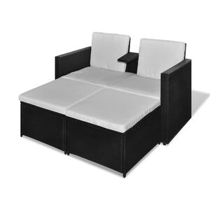 vidaXL Градински комплект с възглавници, 4 части, черен полиратан