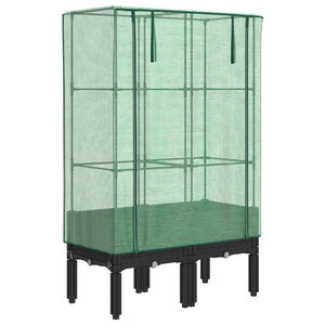 vidaXL Повдигнато легло с оранжерия калъф, ратанов вид, 80x40x140 см