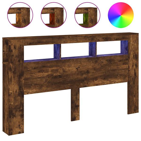 vidaXL LED горна табла, опушен дъб, 180x18,5x103,5 см, инженерно дърво