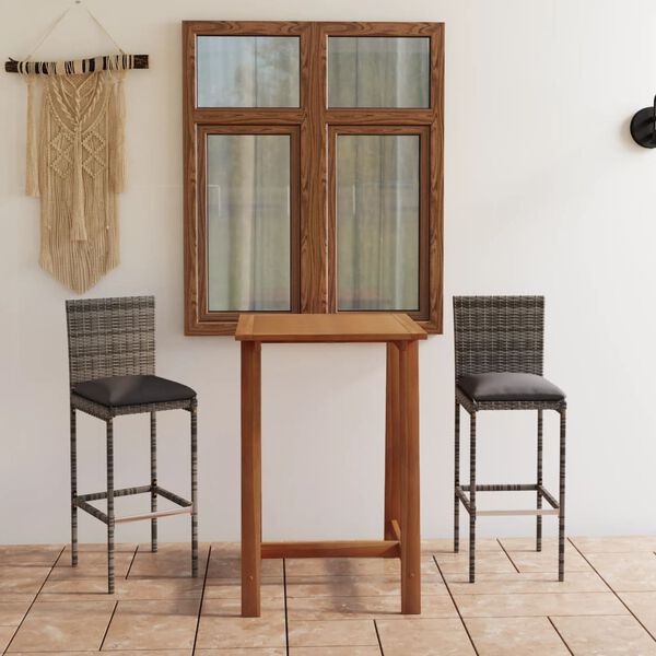 vidaXL Градински бар комплект с възглавници, 3 части, сив