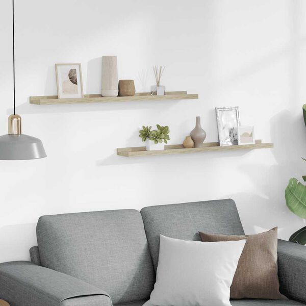 vidaXL Стенни рафтове, 2 бр., дъб сонома, 80x9x3 см