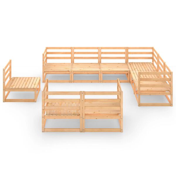 vidaXL Градински лаундж комплект, 9 части, борово дърво масив
