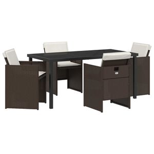 vidaXL Комплект за хранене в градината 5 pcs Кафяво полиратан