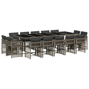 vidaXL Градински комплект с възглавници 15 части полиратан сив