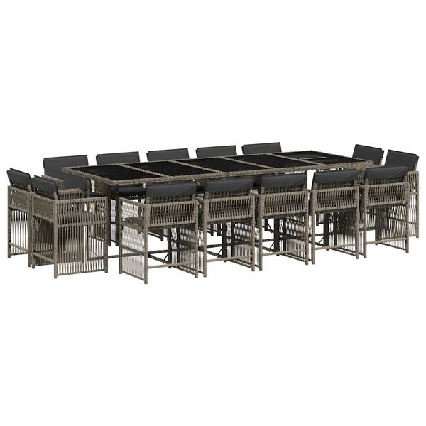 vidaXL Градински комплект с възглавници 15 части полиратан сив