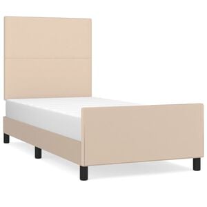 vidaXL Рамка за легло с табла, капучино, 90x190 см, изкуствена кожа