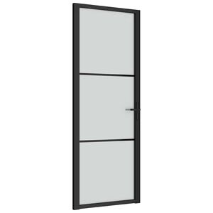 vidaXL Интериорна врата, 76x201,5 см, черен мат, стъкло и алуминий