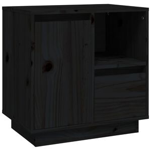 vidaXL Нощно шкафче, черно, 50x34x50 см, борово дърво масив