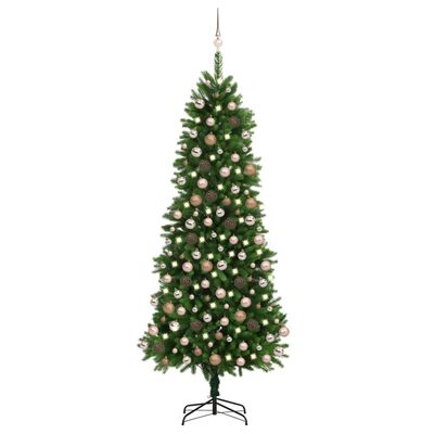 vidaXL Изкуствена осветена коледна елха с топки 240 см зелена
