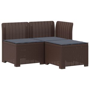 vidaXL Пейка за градина с Cushions във вид на ратан 3-местен ПП Кафяво