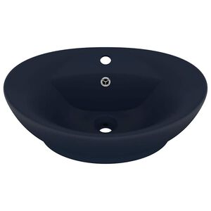 vidaXL Мивка с преливник лукс овал тъмносин мат 58,5x39 см керамика