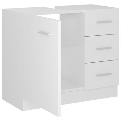 vidaXL Долен шкаф за мивка, бял гланц, 63x30x54 см, ПДЧ