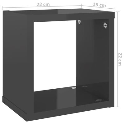 vidaXL Стенни кубични рафтове, 2 бр, сив гланц, 22x15x22 см