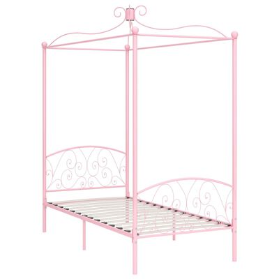 vidaXL Рамка за легло с балдахин, розова, метал, 90x200 см