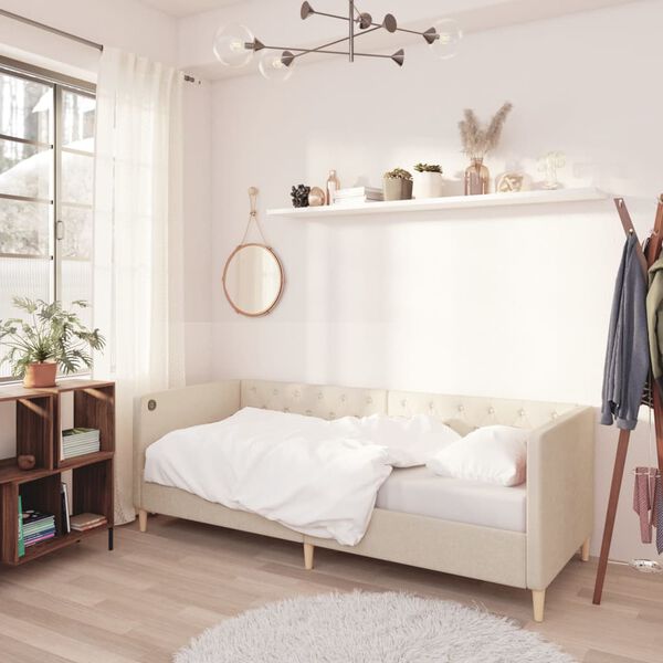 vidaXL Дневно легло с матрак, USB, кремаво, текстил 90х200 см