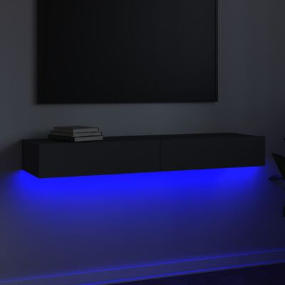 vidaXL ТВ шкаф с LED осветление, сив, 120x35x15,5 см