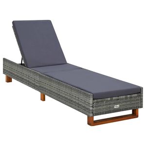 vidaXL Шезлонг с шалте, сив полиратан