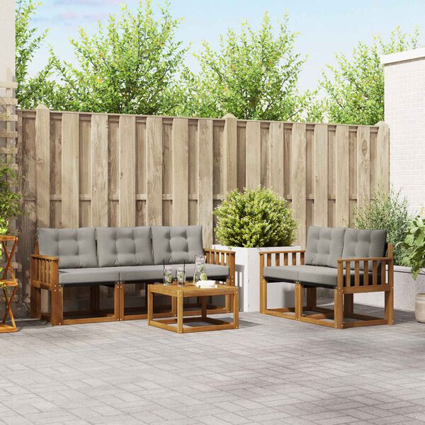 vidaXL Комплект дивани за открито 6 pcs Естествено и светло сиво