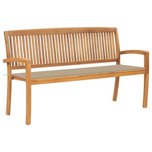 vidaXL Стифираща градинска пейка с възглавница, 159 см, тик масив