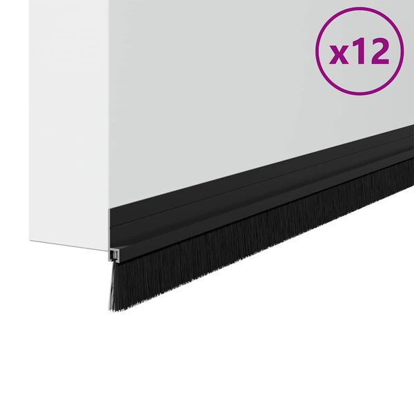 vidaXL Самозалепващи се четки за уплътняване на врати 12 pcs Черно