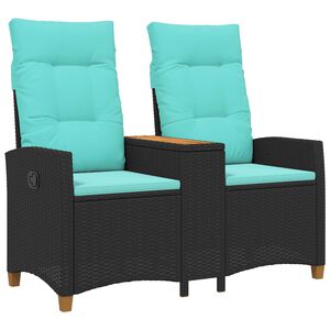 vidaXL Люлееща се пейка с маса Черен и Туркоаз 126 x 65 x 112 см