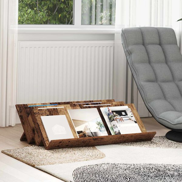 vidaXL Етажерка за списания с рафт Старо дърво 90 x 53 x 28,5 см