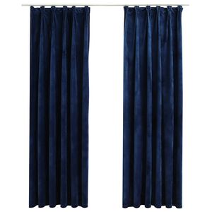 vidaXL Затъмняващи завеси с куки, 2 бр, кадифе, тъмносини, 140x225 см