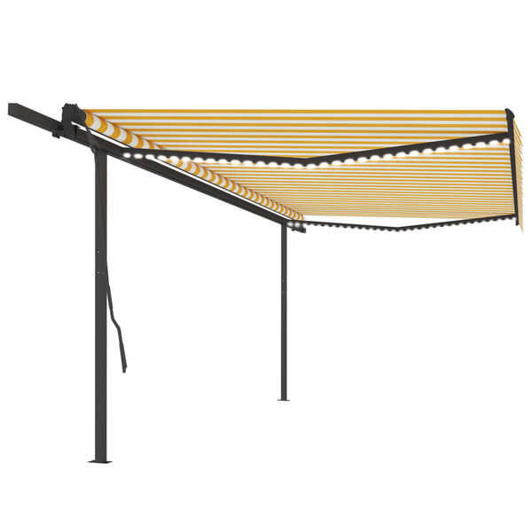 vidaXL Автоматична тента с LED и сензор за вятър 5x3,5 м жълто и бяло