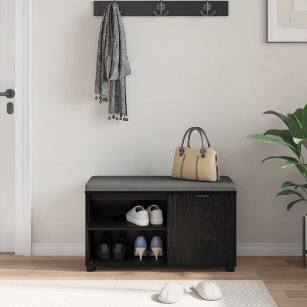vidaXL Пейка за коридор с възглавница с рафт Черен Дъб 80 x 38 x 46 см