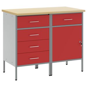 vidaXL Работен кабинет с чекмедже 2 бр. Червен и сив 100 x 55 x 85 см