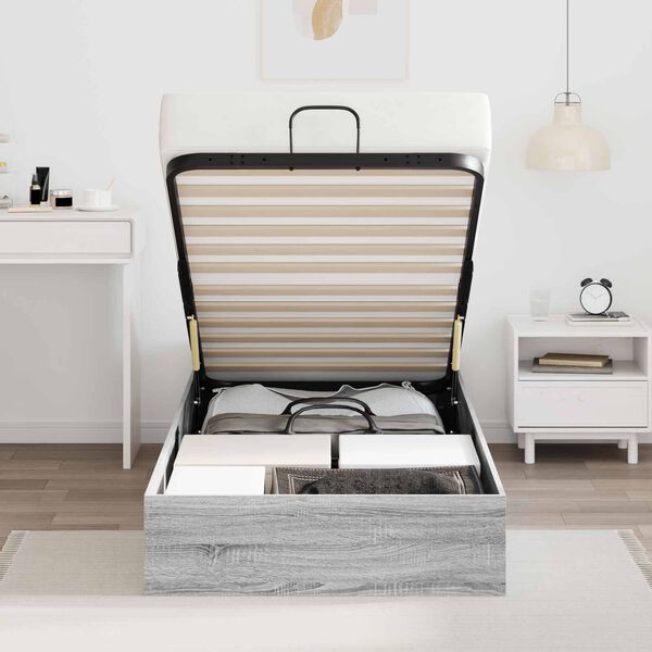 vidaXL Отоманско легло със съхранение Сив Сонома 193 x 120 x 25 см ПДЧ