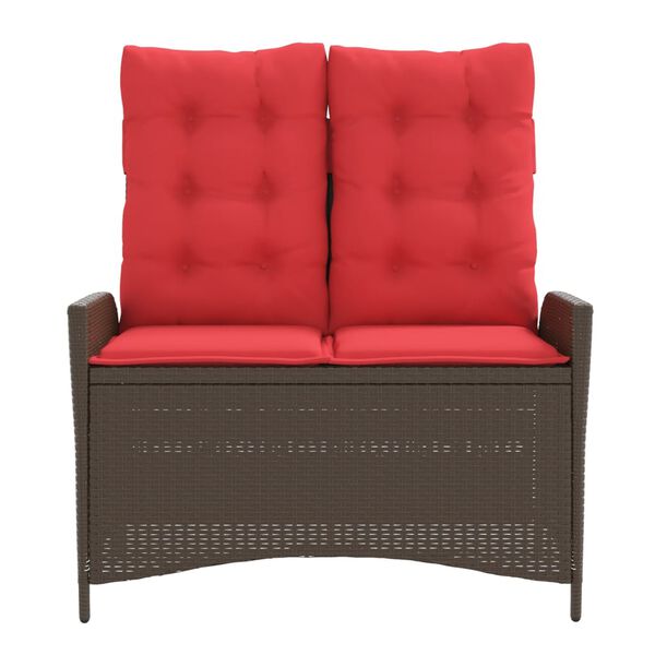 vidaXL Накланяща се градинска пейка с възглавници кафяв полиратан